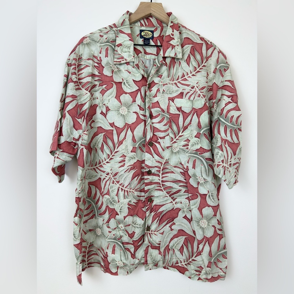 Tommy Bahama Men’s Linen Camp Collar Shirt XL Hawaiian Floral Short Sleeve